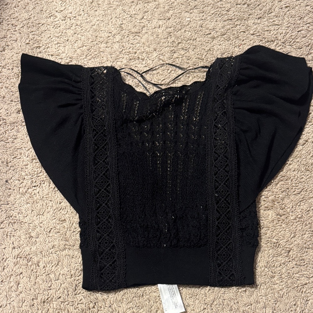 Zara Black Lace Detail Blouse NWT